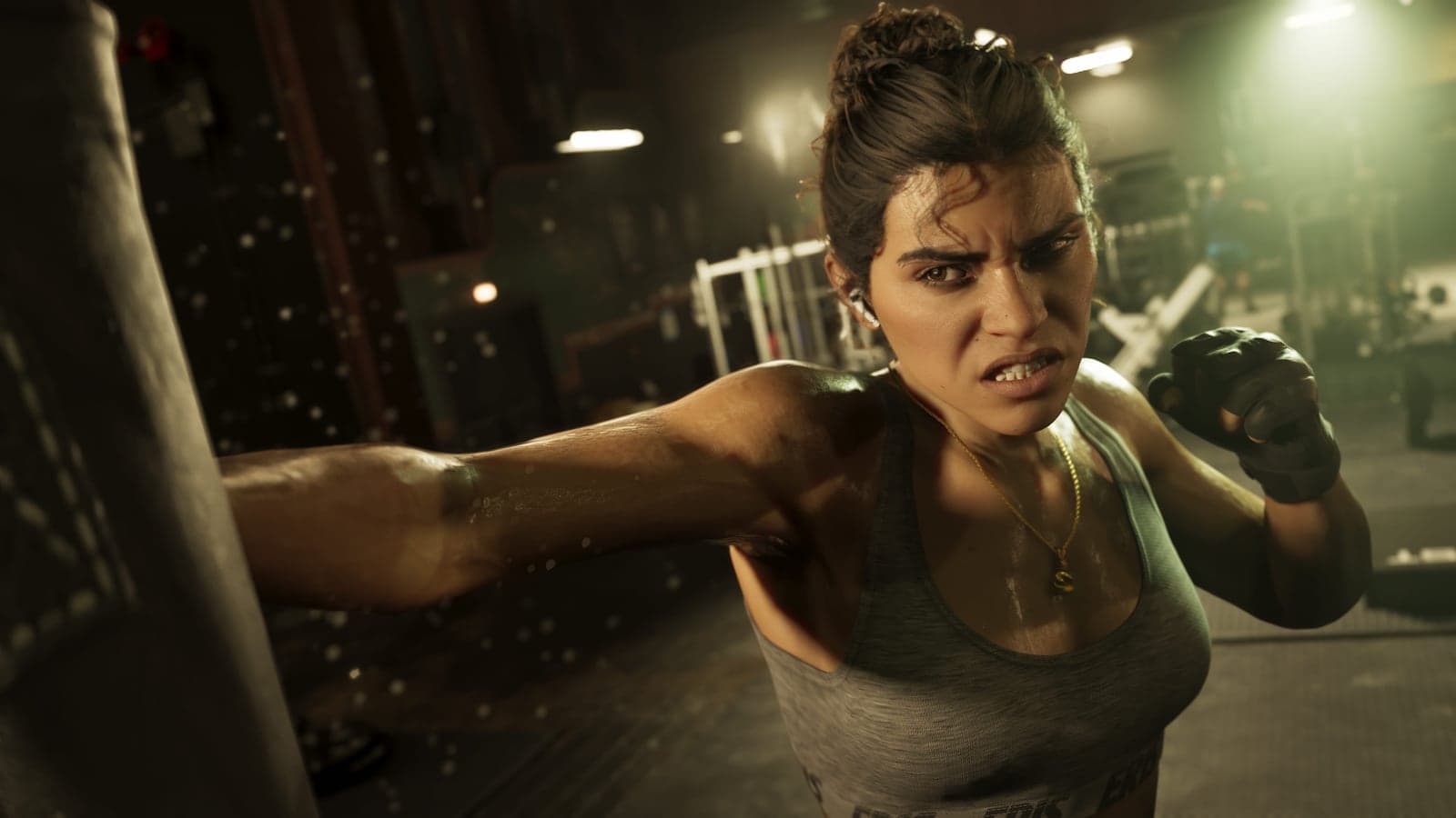 Lucia Caminos training with a punching bag